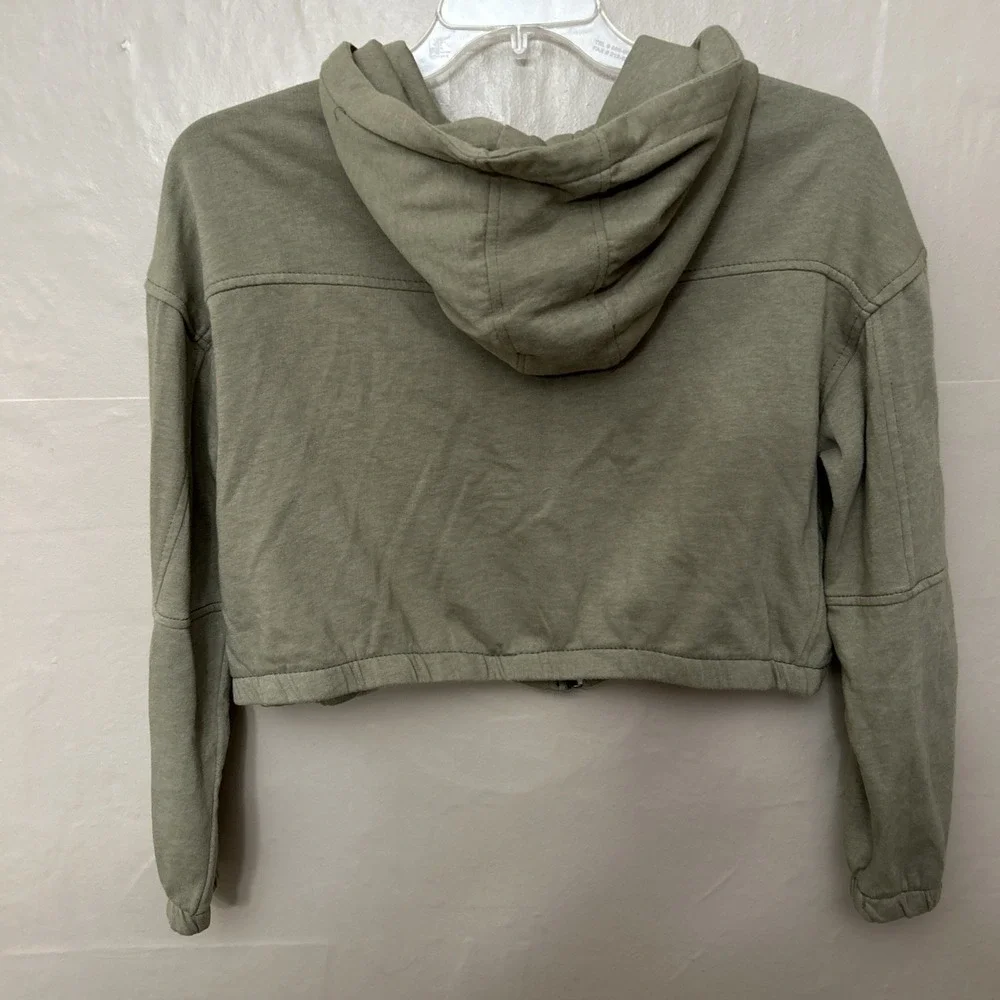 Reserve Fairfax Large‎ Sage Green Cropped Zip Front Hoodie Sweatshirt